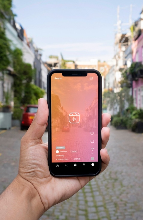 Recording a Reel on Instagram in the street