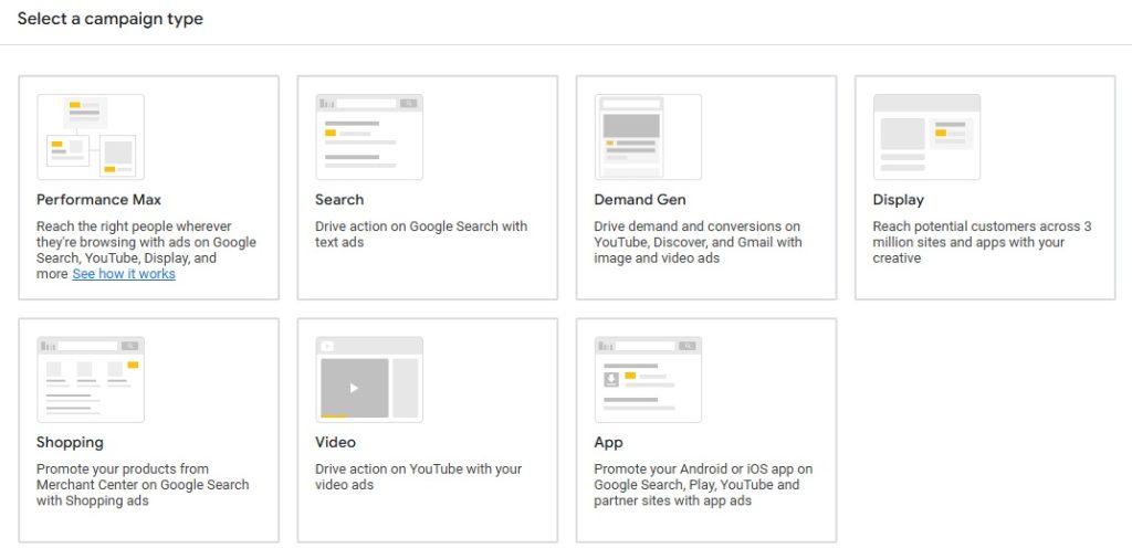 Complete Guideline - How to Run Google Ads? 3 Google Ads campaign type dashboard