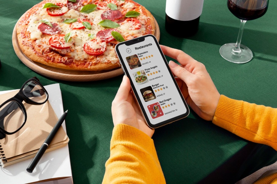 Smartphone browsing a fast-food restaurant menu